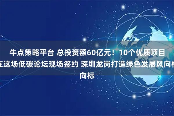 牛点策略平台 总投资额60亿元！10个优质项目在这场低碳论坛现场签约 深圳龙岗打造绿色发展风向标